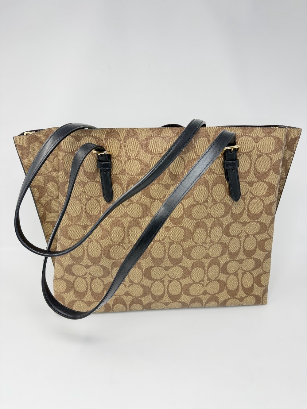 Coach Large Signature Canvas Tote in Brown with Black Handles - Picture 2 of 9